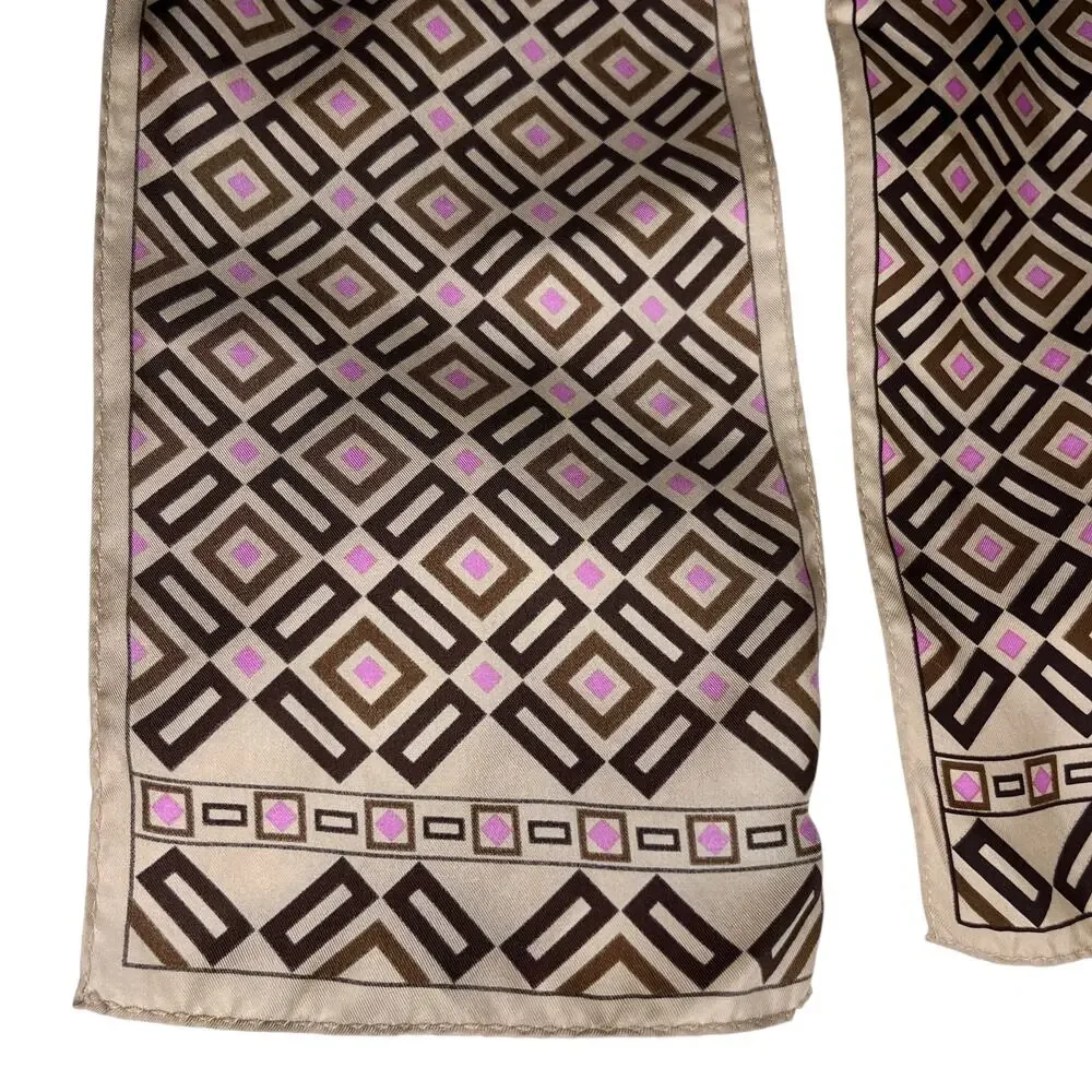 Vintage Ann Taylor Silk Scarf Geometric Brown Beige Pink New
